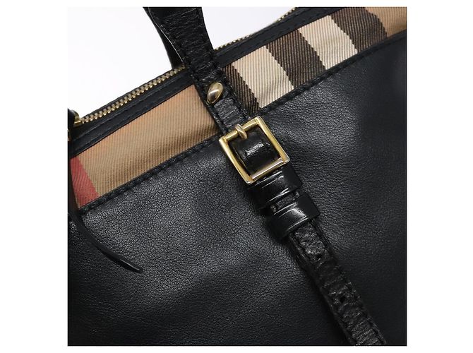 Bolso tote de cuero beige con estampado Nova Check Burberry oro Auth 138125 - vista 10