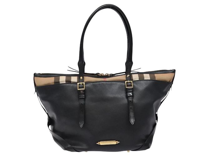 Bolso tote de cuero beige con estampado Nova Check Burberry oro Auth 138125 - vista 13