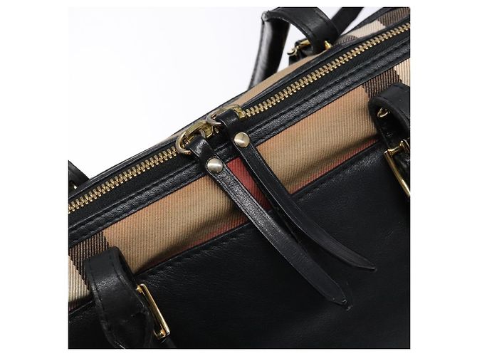 Bolso tote de cuero beige con estampado Nova Check Burberry oro Auth 138125 - vista 18