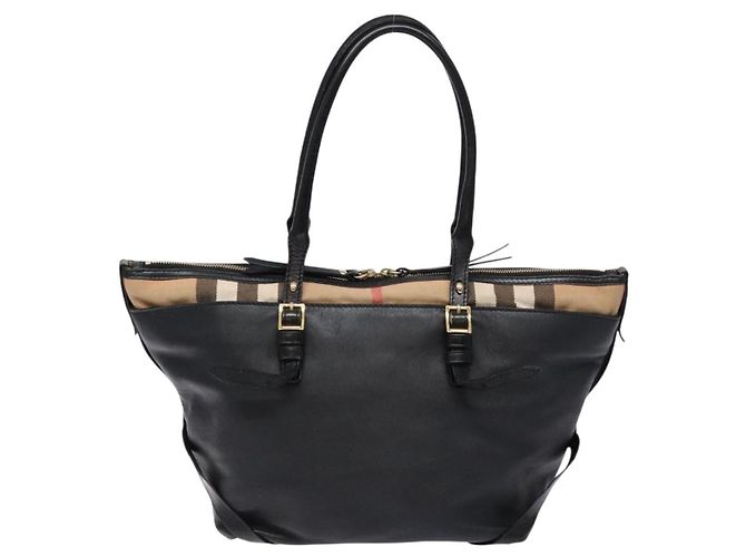Bolso tote de cuero beige con estampado Nova Check Burberry oro Auth 138125 - vista 2