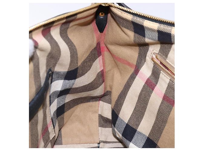 Bolso tote de cuero beige con estampado Nova Check Burberry oro Auth 138125 - vista 21