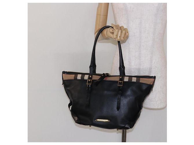 Bolso tote de cuero beige con estampado Nova Check Burberry oro Auth 138125 - vista 24