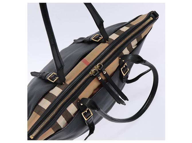 Bolso tote de cuero beige con estampado Nova Check Burberry oro Auth 138125 - vista 6