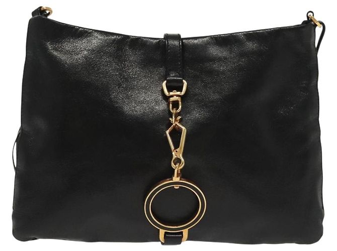 PRADA Borsa a Spalla con Catena Pelle Nera Oro Auth 129605 Nero D'oro - vista 13