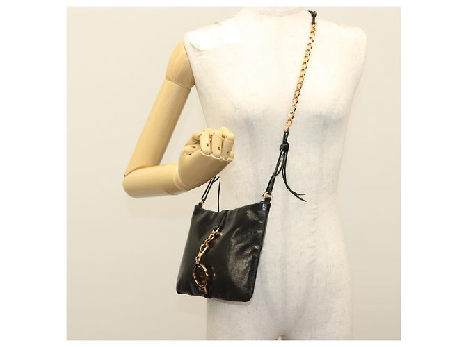 PRADA Borsa a Spalla con Catena Pelle Nera Oro Auth 129605 Nero D'oro - vista 21