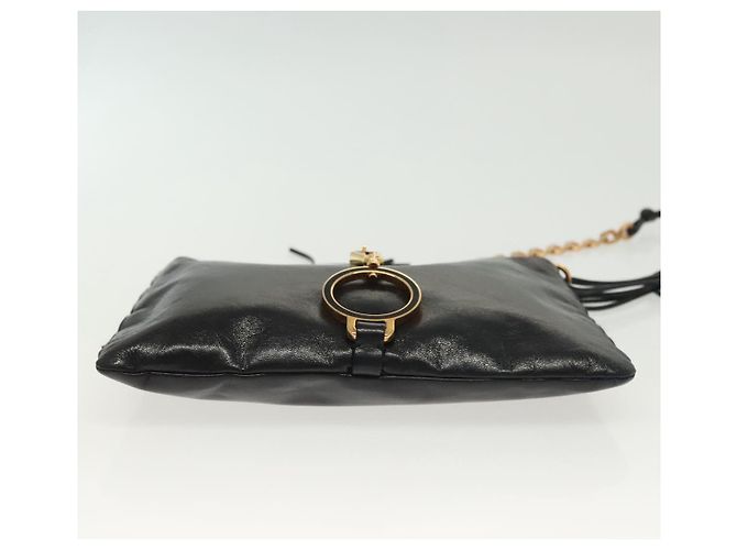 PRADA Borsa a Spalla con Catena Pelle Nera Oro Auth 129605 Nero D'oro - vista 5
