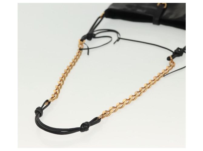 PRADA Borsa a Spalla con Catena Pelle Nera Oro Auth 129605 Nero D'oro - vista 7