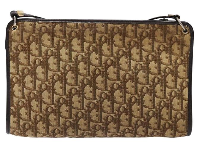 Borsa a Spalla in Tela Trotter Christian Dior Marrone Oro Auth 138805 D'oro - vista 2