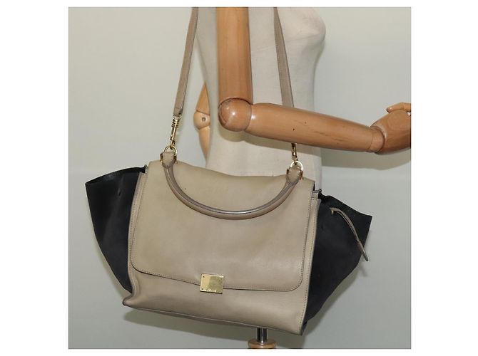 Edge Céline Borsa a mano Trapeze CELINE in pelle e camoscio 2 in 1 beige nero oro Auth bs28736 D'oro - vista 25