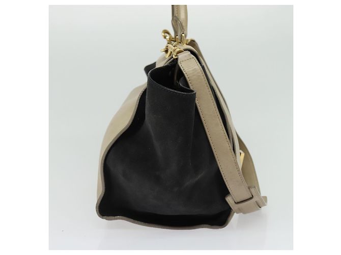Edge Céline Borsa a mano Trapeze CELINE in pelle e camoscio 2 in 1 beige nero oro Auth bs28736 D'oro - vista 3