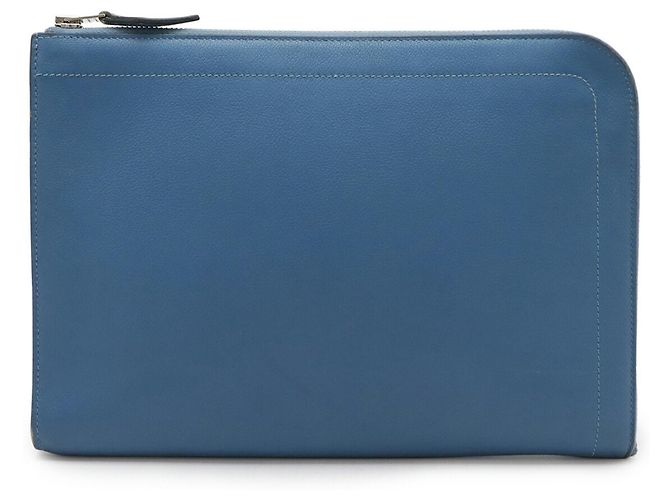 Clutch in pelle blu Hermès - vista 2