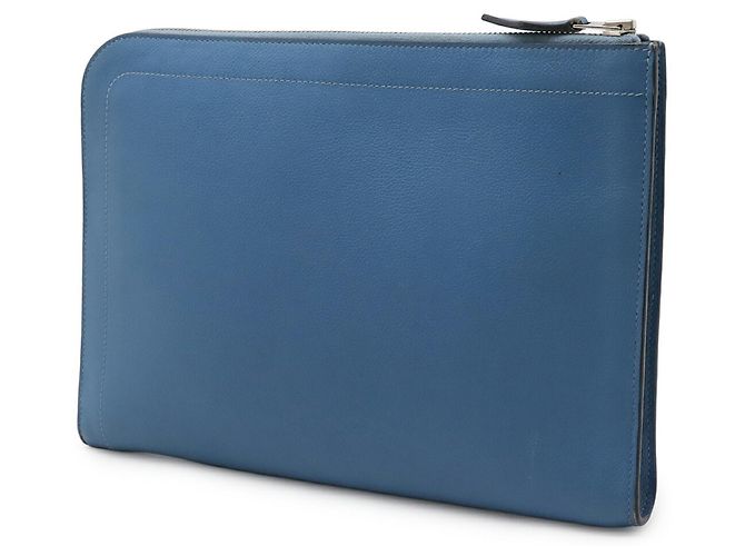 Clutch in pelle blu Hermès - vista 3