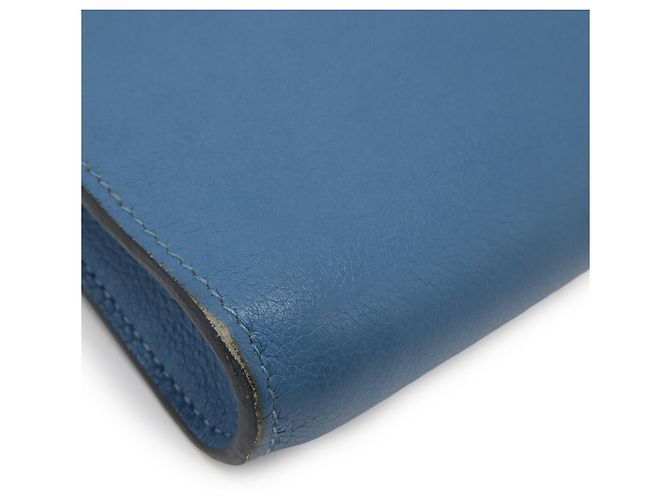Clutch in pelle blu Hermès - vista 4