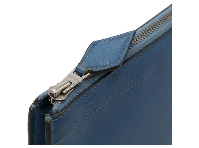 Clutch in pelle blu Hermès - vista 6
