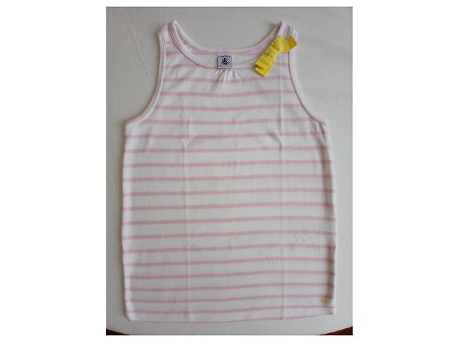 Petit Bateau Canotta in Cotone a Righe Rosa e Bianca Bianco - vista 2
