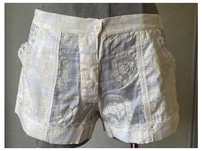 Dior Monogramm Mini-Shorts Ecru Spitze Baumwolle Roh - Ansicht 2