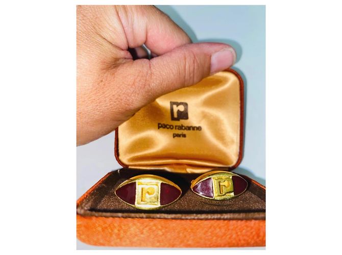 Gemelli Paco Rabanne Logo in Metallo Dorato e Resina Marrone Gold hardware - vista 2