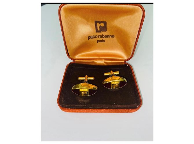 Gemelli Paco Rabanne Logo in Metallo Dorato e Resina Marrone Gold hardware - vista 3