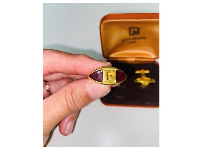Gemelli Paco Rabanne Logo in Metallo Dorato e Resina Marrone Gold hardware - vista 4