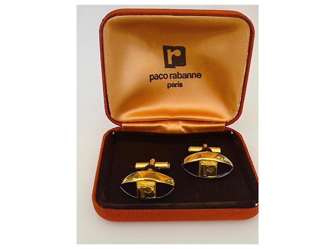 Gemelli Paco Rabanne Logo in Metallo Dorato e Resina Marrone Gold hardware - vista 7