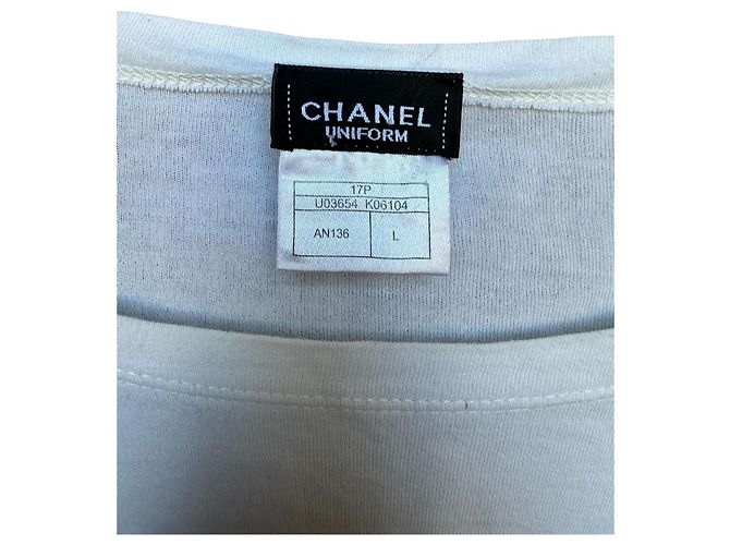 Top Chanel blanco y beige de algodón con logo CC - vista 2