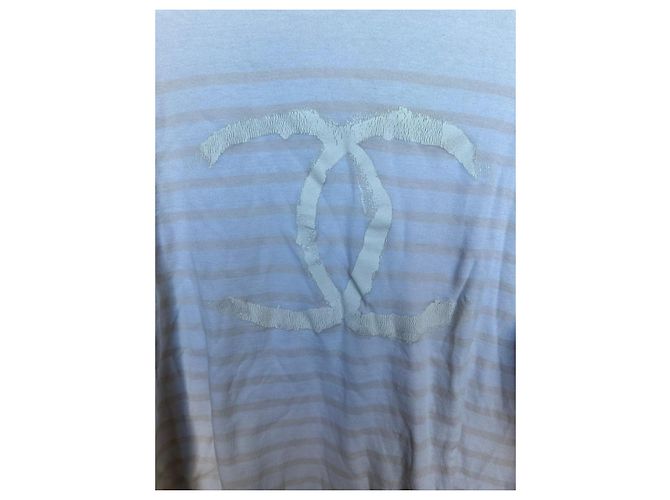 Top Chanel blanco y beige de algodón con logo CC - vista 4