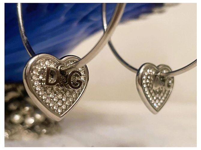 Orecchini cerchio acciaio argento DOLCE & GABBANA cuore con swarovski - vista 10