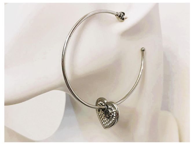 Orecchini cerchio acciaio argento DOLCE & GABBANA cuore con swarovski - vista 2