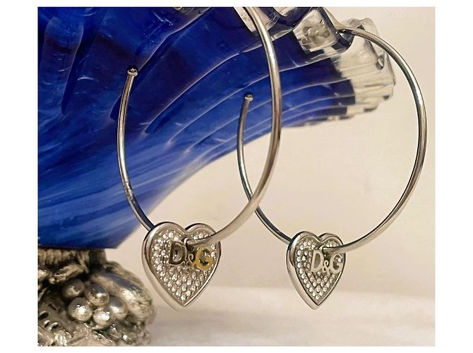 Orecchini cerchio acciaio argento DOLCE & GABBANA cuore con swarovski - vista 3