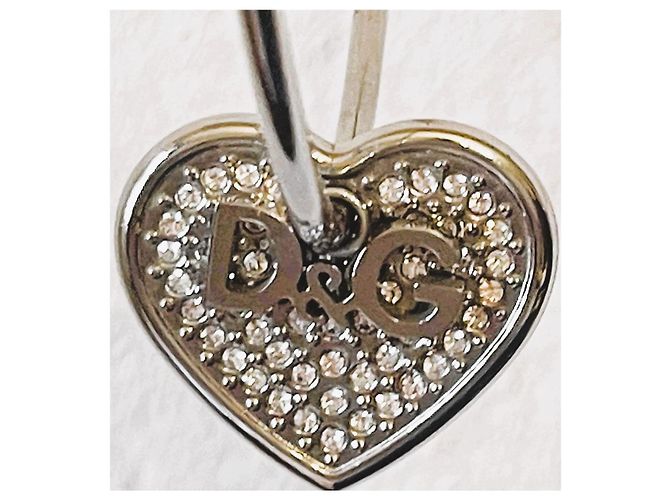 Orecchini cerchio acciaio argento DOLCE & GABBANA cuore con swarovski - vista 4