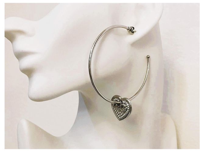Orecchini cerchio acciaio argento DOLCE & GABBANA cuore con swarovski - vista 7