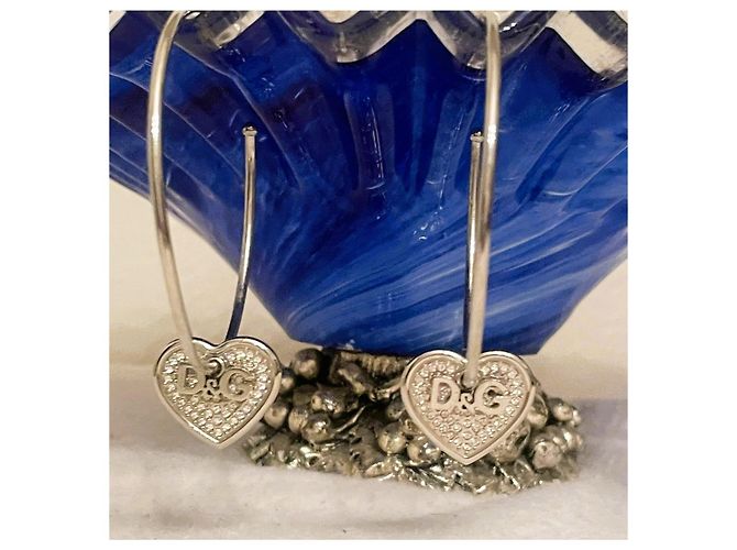 Orecchini cerchio acciaio argento DOLCE & GABBANA cuore con swarovski - vista 8