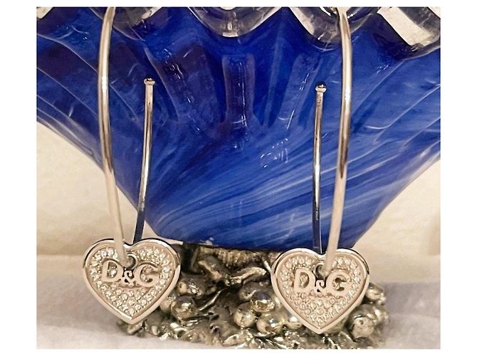 Orecchini cerchio acciaio argento DOLCE & GABBANA cuore con swarovski - vista 9