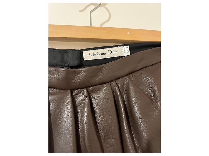 Falda Christian Dior de cuero marrón Castaño - vista 3