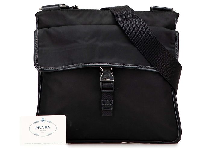 Prada Borsa a Tracolla Nera in Tessuto con Zip Nero - vista 11