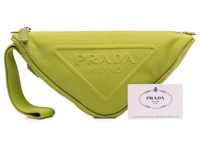 Clutch de muñeca de lona verde Canapa con logo triangular Prada Verde oliva - vista 11