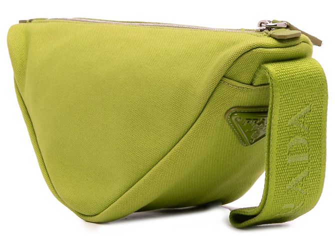 Clutch de muñeca de lona verde Canapa con logo triangular Prada Verde oliva - vista 2
