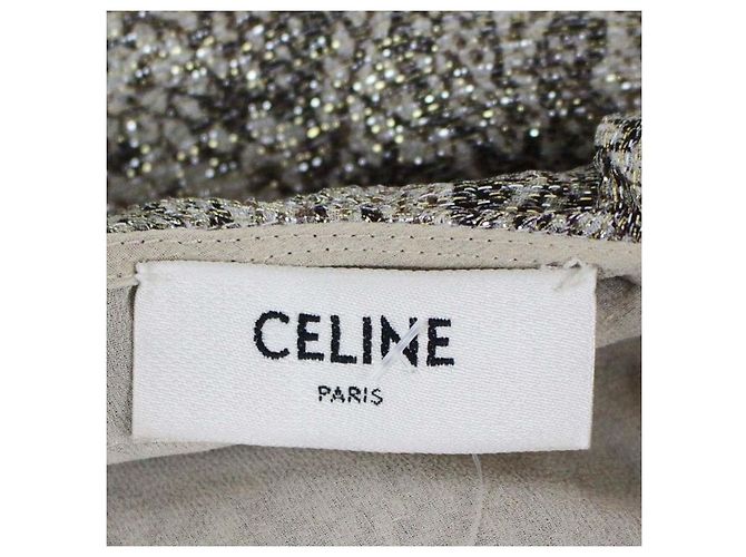 Vestido Céline em lurex estampado de cobra bege dourado com decote V profundo - vista 5