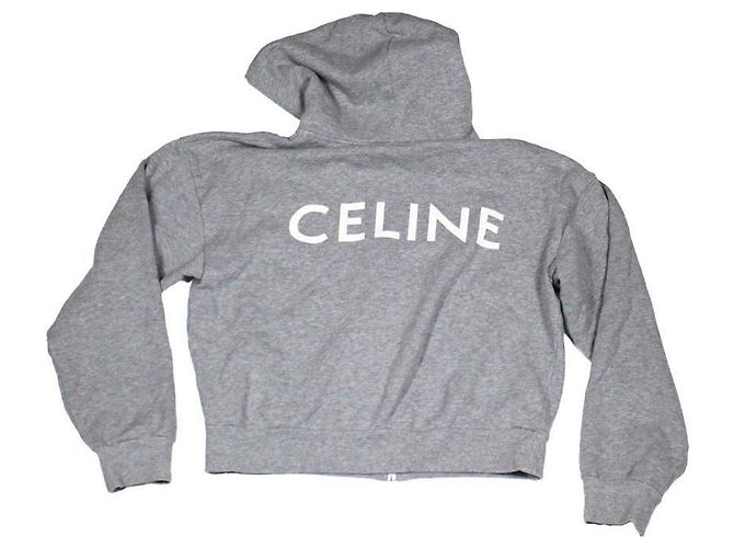Sudadera con capucha gris con cremallera Céline con logo blanco - vista 2