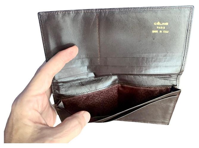 Vintage Céline long wallet in leather and suede Brown Dark brown - view 5