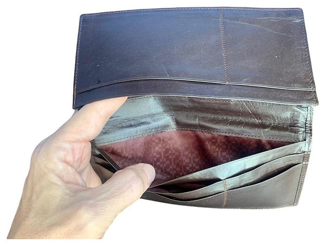 Vintage Céline long wallet in leather and suede Brown Dark brown - view 7