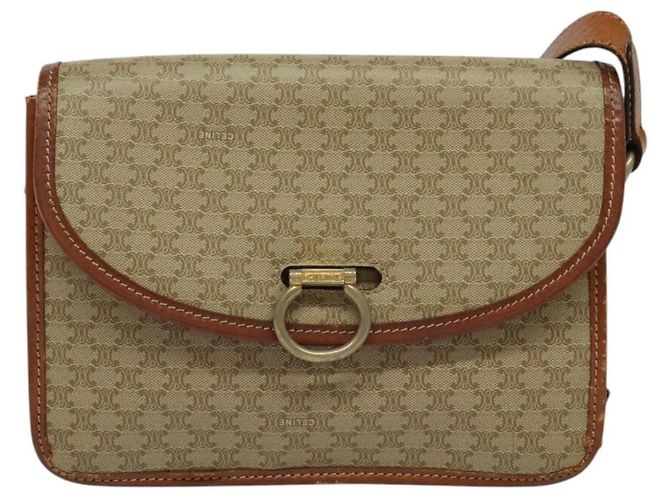 Céline Borsa a Spalla in Tela Macadam CELINE PVC Beige Oro Auth 136803 D'oro - vista 13