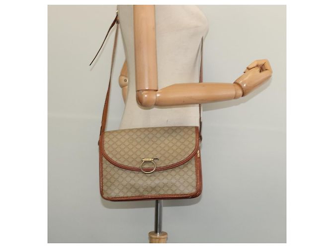 Céline Borsa a Spalla in Tela Macadam CELINE PVC Beige Oro Auth 136803 D'oro - vista 23
