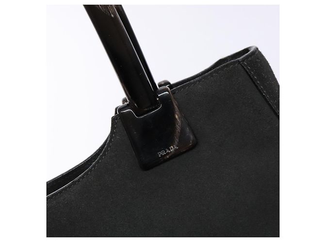PRADA Tote Bag Wildleder Grau Silber Auth 139262 Braun - Ansicht 10