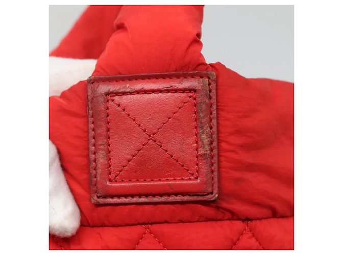 CHANEL Borsa a Mano Coco Cocoon Nylon Rossa Argento CC Auth 138367 Rosso - vista 10