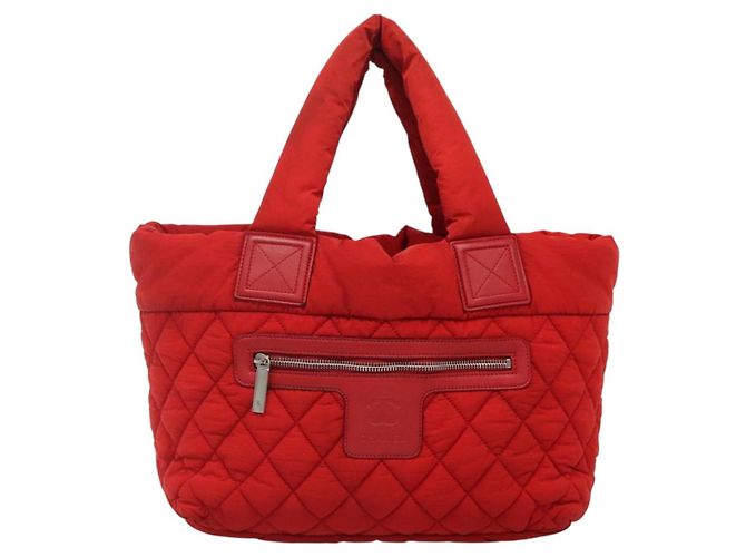 CHANEL Borsa a Mano Coco Cocoon Nylon Rossa Argento CC Auth 138367 Rosso - vista 13