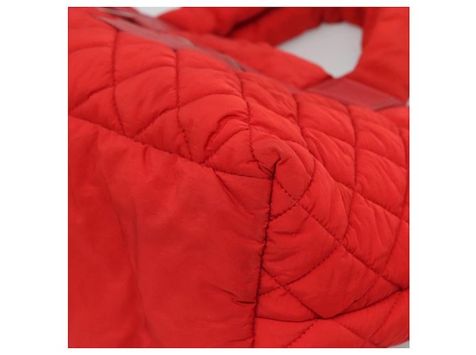 CHANEL Borsa a Mano Coco Cocoon Nylon Rossa Argento CC Auth 138367 Rosso - vista 14