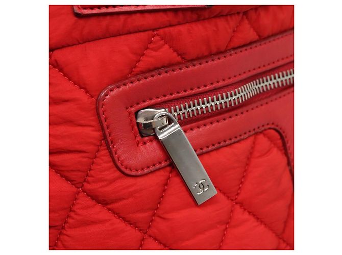 CHANEL Borsa a Mano Coco Cocoon Nylon Rossa Argento CC Auth 138367 Rosso - vista 17