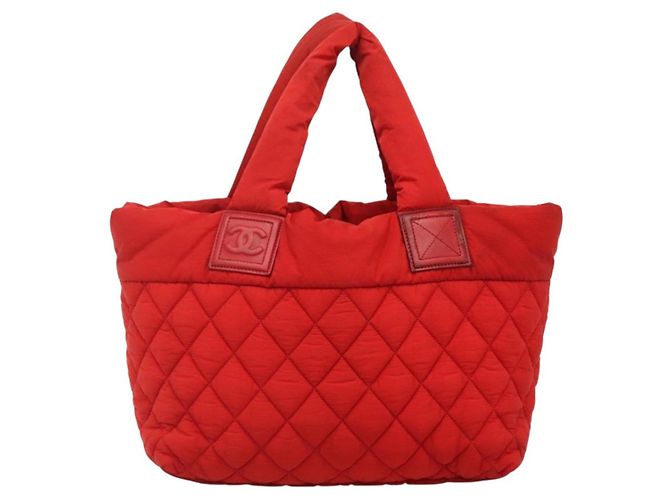 CHANEL Borsa a Mano Coco Cocoon Nylon Rossa Argento CC Auth 138367 Rosso - vista 2
