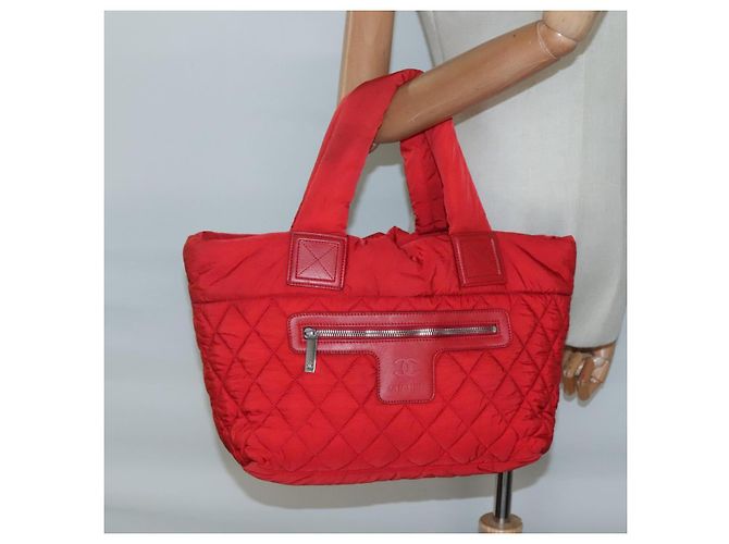 CHANEL Borsa a Mano Coco Cocoon Nylon Rossa Argento CC Auth 138367 Rosso - vista 24